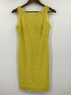 Adrianna Papell Yellow Lace Midi Dress